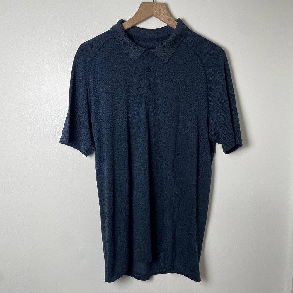 Lululemon Metal Vent Tech Polo Shirt Mens L Blue Short Sleeve Golf Athletic